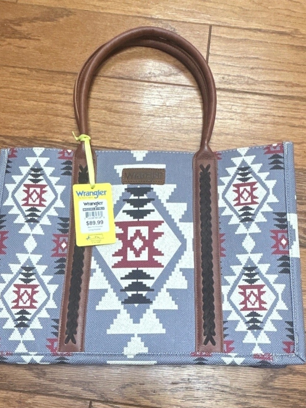 Wrangler Aztec Canvas Tote in Blue, Brown and White